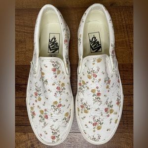Vans Women Size 9 Men 7.5 Classic Slip On Floral Marshmallow Canvas Shoes EUC